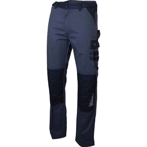 Pantalon de travail multipoches gris et noir 60% coton 40% polyester – Longueur entrejambe 84 cm – Compatible genouillères – Lebeurre