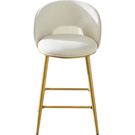 Tabouret de bar moderne avec dossier ajouré, structure métallique dorée et assise rembourrée, lot de 2 (1/5)