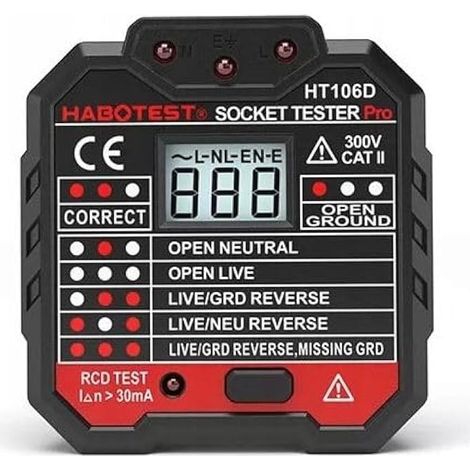 Steckdosentester, HT106D Steckdosendetektor, 300V LCD-Polaritätstester, Steckdosentester, Verdrahtungsdetektor