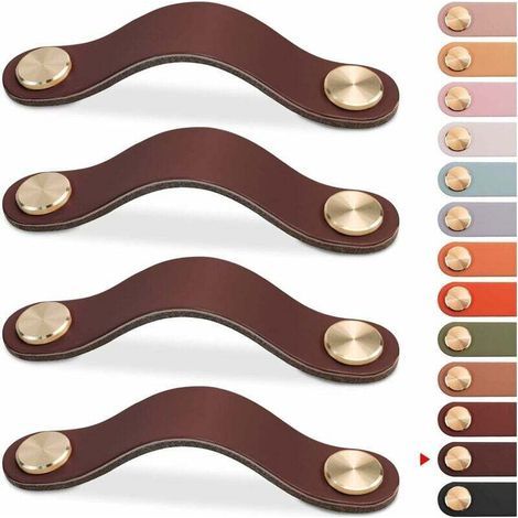 4pcs Poignée Meuble Cuir, Bouton Porte Placard Poignee Cuir Bouton de Tiroir, Poignee de Meuble Vintage pour Armoires, Commode, Cuisine, Salle de Bain (Brun Foncé, 96mm) (1/5)