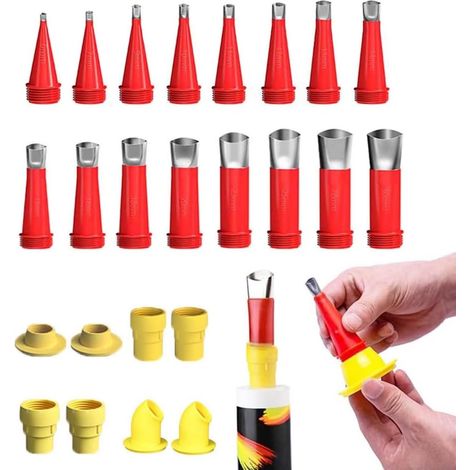 24 Pièces Universal Integrated Rubber Nozzle Tool Kit, Calfeutrage Buse Applicateur Réutilisable, Silicone Cartouche Douilles avec Base, Trousse à Outils Universelle de Buse en Caoutchouc Intégrée (E) (1/5)