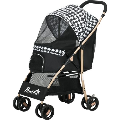Chariot pour animaux 2 portes fenêtre moustiquaire panier rangement corde sécurité 80x44,5x97 cm Noir