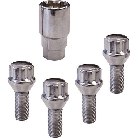 Lot de 4 vis antivol de roues 12x125 Type D – Clé incluse – Pour fixation sécurisée – Acier traité pour durabilité – Sumex