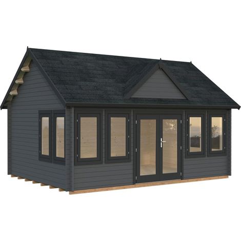 Abri de jardin en bois Claudia 19,4 m2 Peint gris foncé + anthracite (1/5)