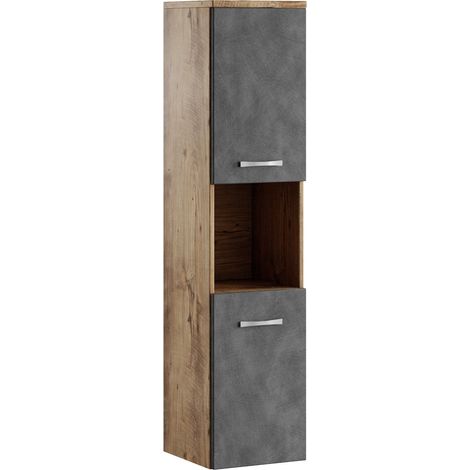 Badezimmer Schrank Montreal 131 cm Kastanien Eiche mit Dunkle Gr