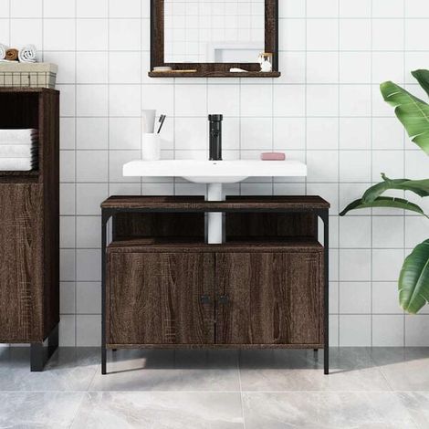 Meuble Lavabo Salle de Bain 80x30x60 cm, Couleur Chêne, avec Évier Intégré et Rangement, Style Moderne (1/5)