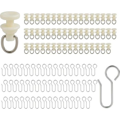 Ensemble de 100 pièces Comprenant des roulettes et des Crochets pour Rideaux, des Rails en Plastique et des Crochets en métal, adaptés aux tringles Standard et aux Barres de Douche (1/5)