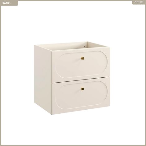 Otitec – Meuble sous vasque 60 cm – 2 tiroirs – Bois/MFP et MDF – Finition sable mate – Ouverture push-to-open – Installation suspendue (1/5)