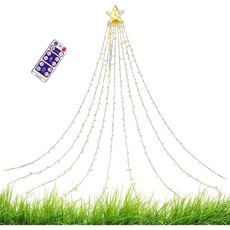 Lumières Noël solaires étanches, minuterie distance, cascade jardin/allée/porche/arbre (1/5)