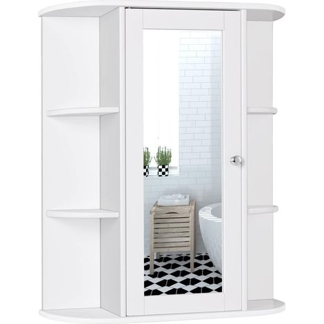 COSTWAY Armadietto al Muro con Specchio, Armadietto dei Medicinali Moderno, Organizer Bagno con Mensole, Ideale per Lavanderia Camerino e Salone, Bianco, 60 x 16,5 x 70,5 cm (1/5)