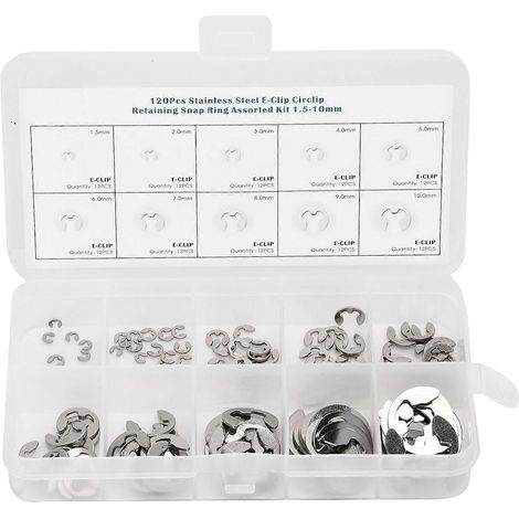 120-teiliges Sortiment an E-Clip-Unterlegscheiben aus Edelstahl für äußere Sicherungsringe (1,5 mm – 10 mm)