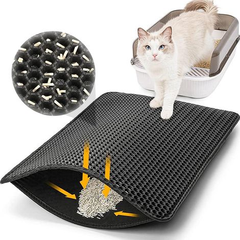 1 Tapis Litière Chat,Double Couche Nid d'Abeille,EVA Imperméable,Antidérapant,Bac à Litière (1/5)