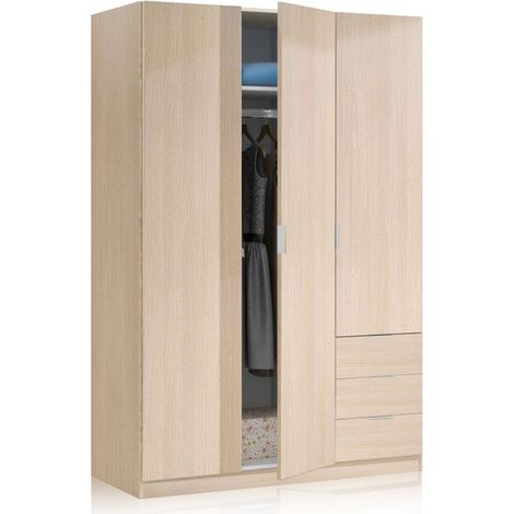Armario Andy Fabricado en Melamina Color Roble, 3 Puertas y 3 Cajones Mueble de Dormitorio 121x180x52 cm (1/8)