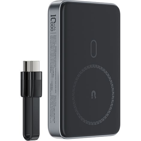 Banco de energía magnético 10000 mAh inductivo 2x USB-C PD 30 W + cable USB-C - negro (1/5)
