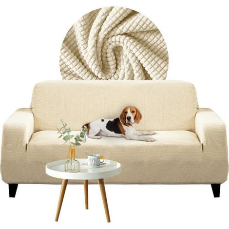 Housse Pour Canapé Convertible - Jacquard Crème - 3 Places - 190 À 230 Cm - Élasthanne - Lavable En Machine (1/5)