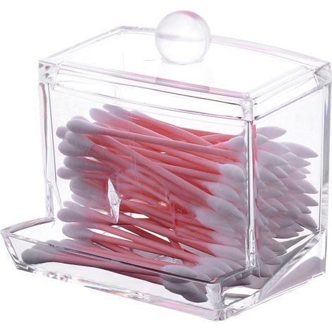 Étui distributeur/rangement pour cotons-tiges cosmétiques en acrylique transparent, lot de 1 (1/5)