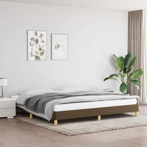 Cadre de lit avec sommier à lattes 200 x 200 cm en tissu marron foncé sans matelas - PANGIVO (1/5)