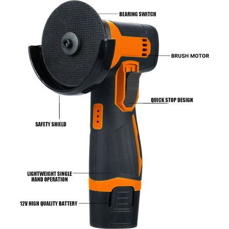 Meuleuse d'angle sans fil 12 V – 76 mm, 2 batteries Li-ion 1300 mAh + chargeur + 6 disques de coupe, ergonomie optimale (1/5)