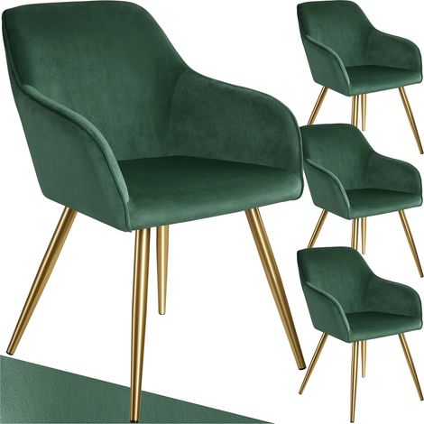 Tectake – Ensemble de 4 chaises rembourrées velours vert foncé – Accoudoirs confortables – Dimensions 58x62x82cm – Capacité 120kg