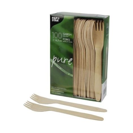 Papstar 100 Gabeln Holz Pure Einweggabel Besteck Pommes Fork 16,5cm Gabel, Legno, 1-Confezione, unità (1/4)