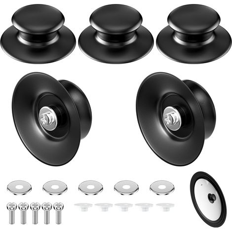5 PCS poignée couvercle casserole, bouton de couvercles cocotte en fonte universel, Boutons de rechange en bakélite, pot lid handle, Résistants à la chaleur, avec vis, pour Poêle, Marmite (1/5)