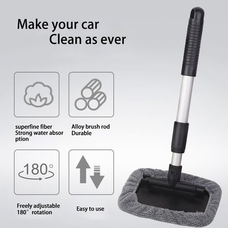 Nettoyant vitres voiture avec manche télescopique, grattoir et balai pour pare-brise, outil de lavage auto, brosse de nettoyage pour vitres avant et arrière, accessoire de nettoyage intérieur et extér (1/5)