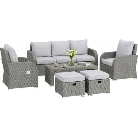 6-Piece Light Grey Woven Resin Garden Lounge Set Reclining (1/5)