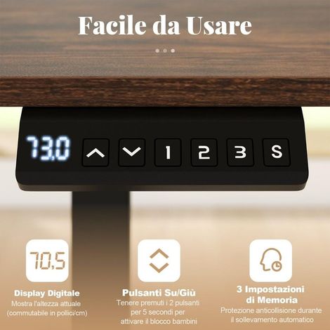 Bureau assis-debout électrique réglable en hauteur 73-118 cm, 120x60 cm avec 3 mémoires, pour télétravail