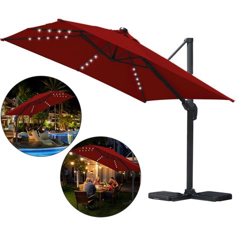 Jiubiaz LED Sonnenschirm Rot – Marktschirm für Terrasse & Balkon, wasserabweisend, mit integrierter Beleuchtung