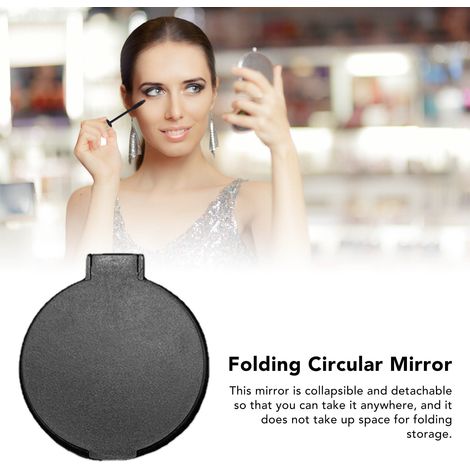 Miroir rond pliable en plastique à une seule face, petit miroir rond pliable, miroir cadeau, noir. (1/5)