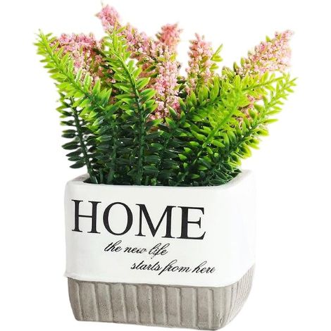 Bouquet de fleurs artificielles, fleurs en plastique longue durée, décoration intérieure lavande rose - Pot de fleurs (1/2)