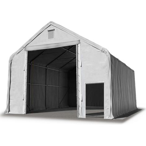Lagerhalle Lagerzelt 8 x 8 m / Seitenhöhe 4m in grau Industriezelt mit feuersicherer PRIMEtex PVC Plane 2300 N