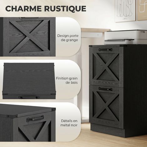 Caisson de Bureau avec 2 Tiroirs, Dossiers Suspendus pour Formats Lettre/A4, Style Rustique, 40x40x71cm, Noir (1/5)