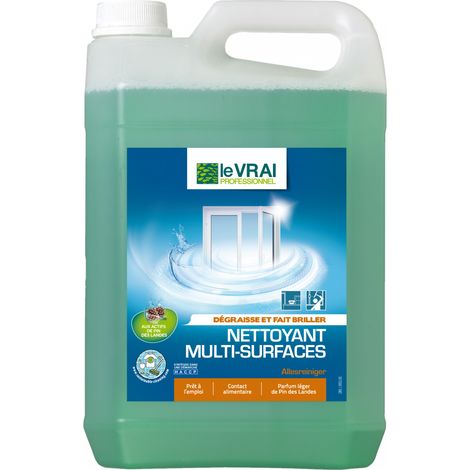 Nettoyant multi surfaces 5L – Formule à double solvant – Séchage rapide – Contact alimentaire après rinçage – Pour surfaces stratifiées et peintes – Action Pin