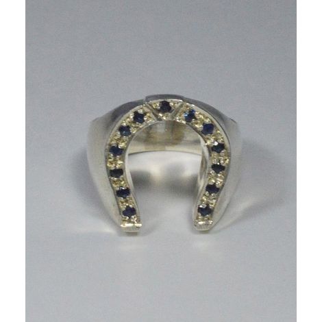 Hufeisenring mit Saphiren, handgefertigt in Sterlingsilber