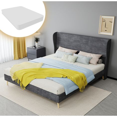 Bett modern gepolstert in Grau 160x200 cm mit weichem Kopfteil und integriertem Lattenrost