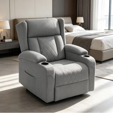 Poltrona relax girevole con schienale reclinabile e poggiapiedi, grigio DESVIAE (1/5)