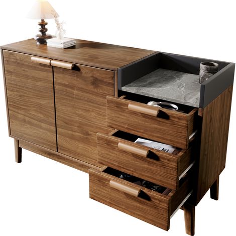 Cassettiera 120x40x77 cm, 3 cassetti e 2 Ante, Piedi in Legno, Struttura Resistente, Legno e Metallo, Rovere Scuro (1/5)