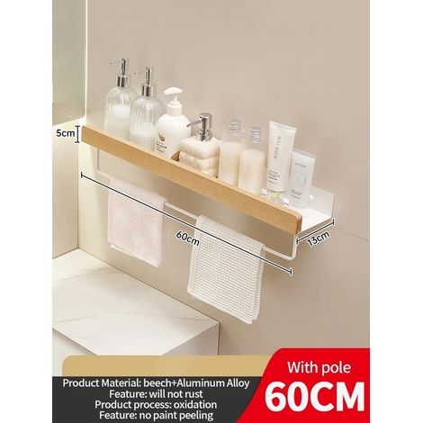 Étagère d'angle en bois et aluminium (poteau blanc de 60 cm) pour salle de bain, rangement pour shampoing, étagère murale de douche. (1/5)