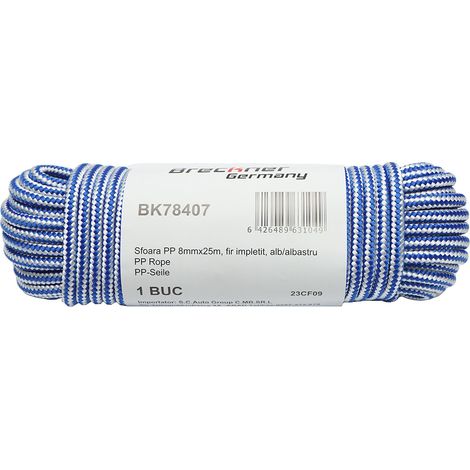 Corda intrecciata in PP 8 mm x 25 m, bianca/blu Breckner Germany (1/2)