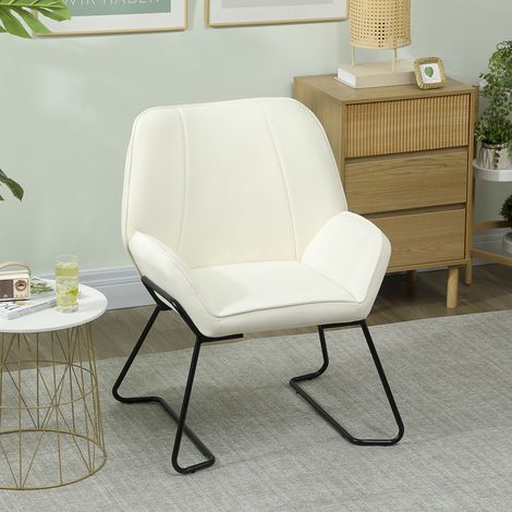 Lounge-Sessel mit breitem, gepolstertem Samtsitz, Metallbeinen, cremefarbenem Wohnzimmer-Sessel