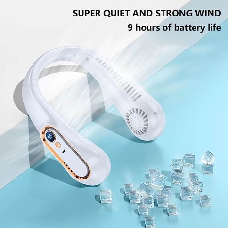 Ventilateur De Cou - Tendance Nomade Autonomie - 5 vitesses USB 7000mAh silencieux - Voyage bureau plein air - Blanc (1/3)