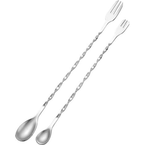 Cuillère à Cocktail 2 pièces, 12 pouces, inox 304 double extrémité, long manche, cuillère à mélanger spirale, modèle grand + petit, accessoire barman (1/5)