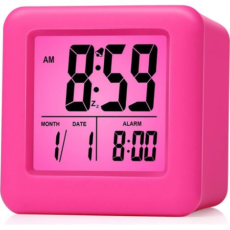 Réveil Réveil numérique facile à régler, fonction snooze, veilleuse, affichage grand écran heure mois date rose (1/5)
