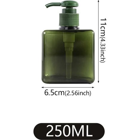 Flacon carré portable vert foncé 250 ml pour savon liquide mains, shampoing et corps - Flacon pompe à mousse rechargeable - Accessoires de salle de bain (1/5)