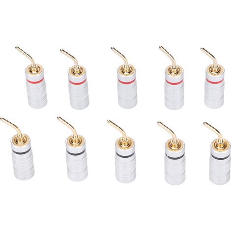 10 connecteurs banane aiguille plaqués or 24K pour câbles haut-parleur, home cinéma, pack de 10 (1/5)