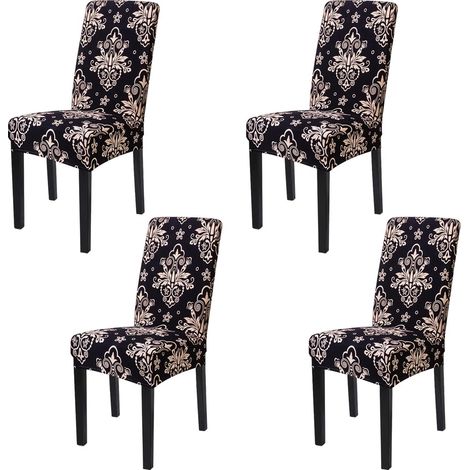 Housse de Chaise Lavable et Amovible pour Restaurant Maison Fleurs Noires 4 Pièces (1/5)