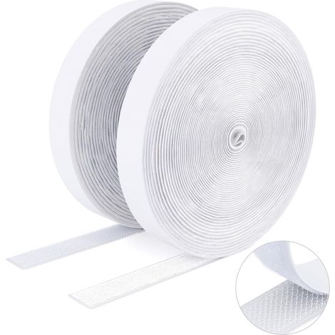 Ruban adhésif double face à crochets et à boucles, 20MM x 8M Ruban adhésif autocollant, bandes robustes, ruban à emboîtement pour cadres de photos, moustiquaires, tapis, bricolage - Blanc (1/5)