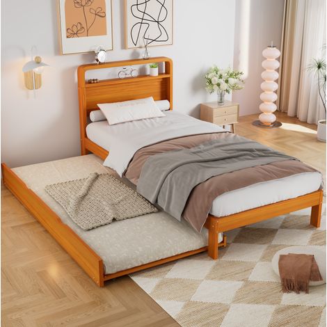 Cama 90x200 cm con cama nido 90x190 cm, madera natural DESVIAE (1/5)