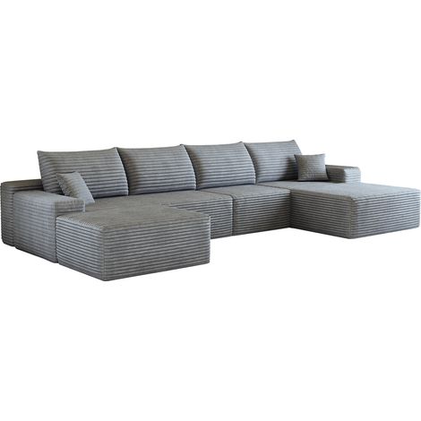 Modulares Ecksofa 340 cm mit L-Recamiere, grau, gerippter Stoff, ohne Montage (1/5)